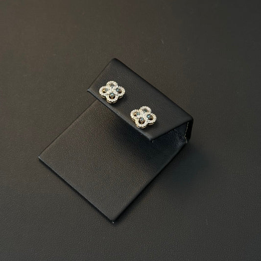 Aretes Diamante Flor Azul