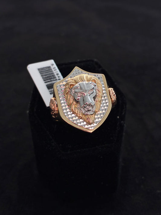 14K Tri-Color Gold Lion Ring