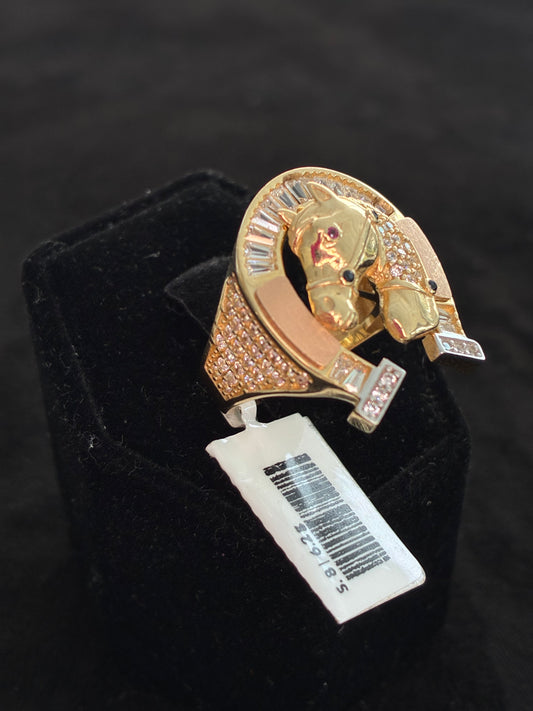 14K Tri-Color Gold Horse Ring